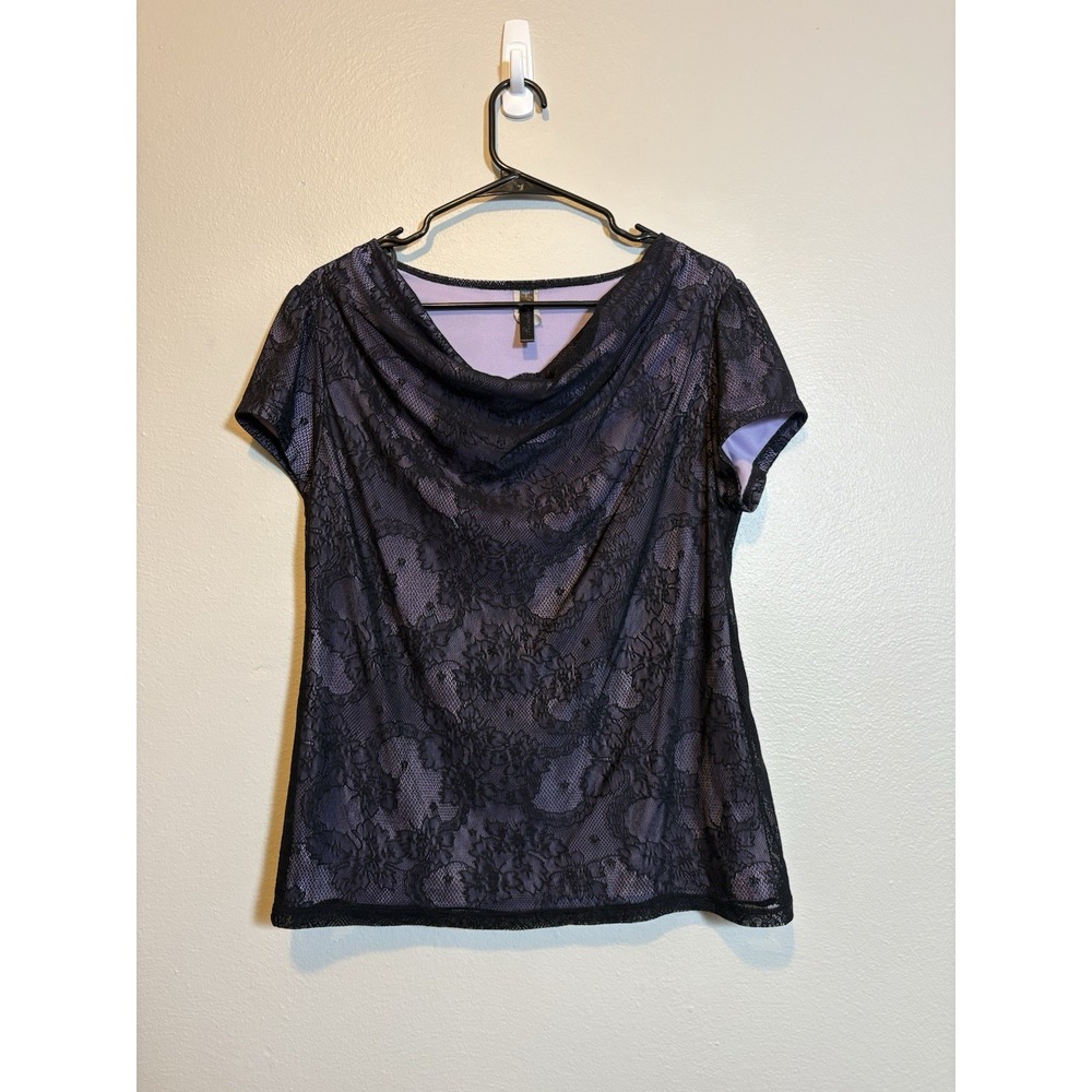 Rendezvous Lace Top S Purple Lined Cowl Neck Romantic Goth Y2K Whimsical Dark Fe